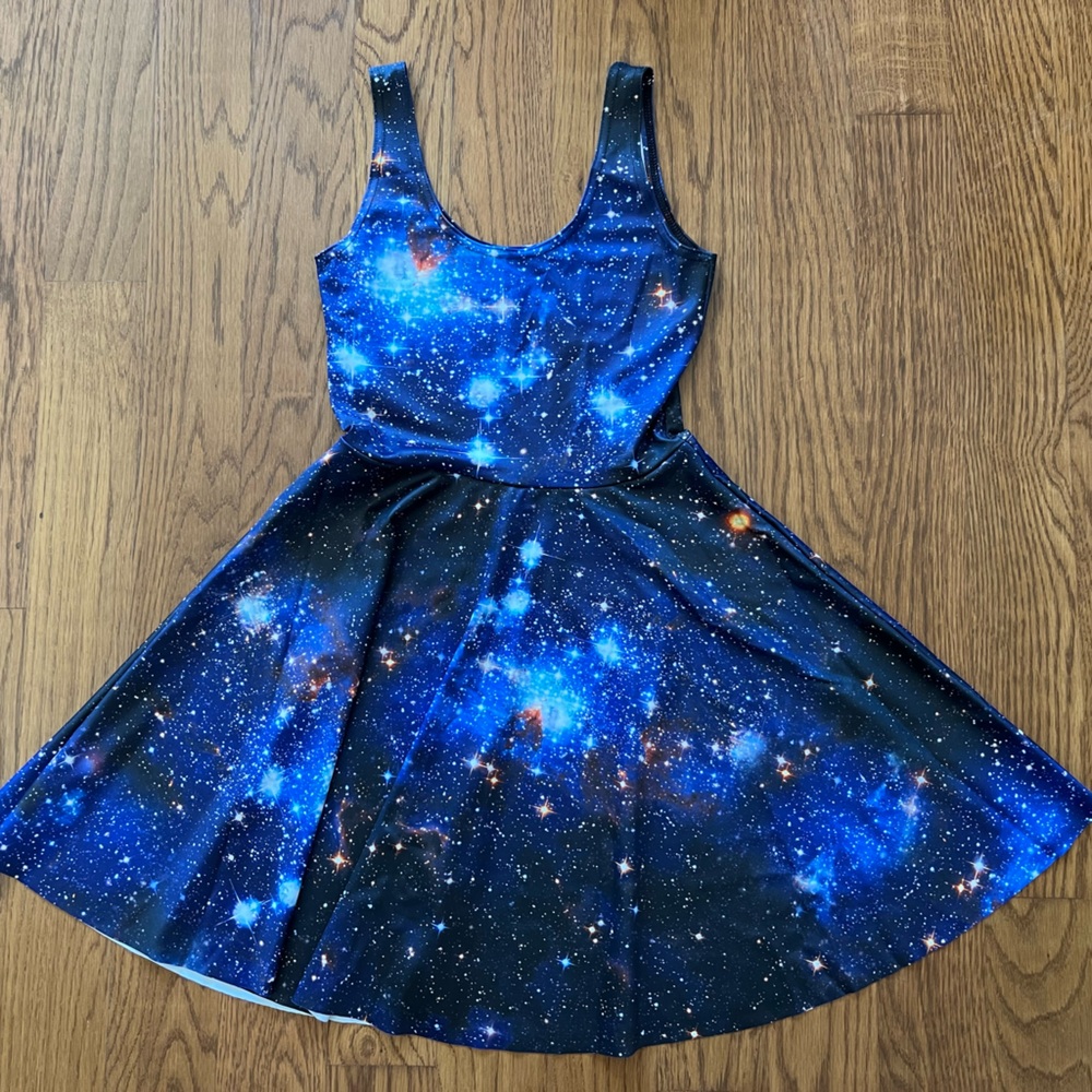 BlackMilk Blue Galaxy Scoop Neck Skater Dress